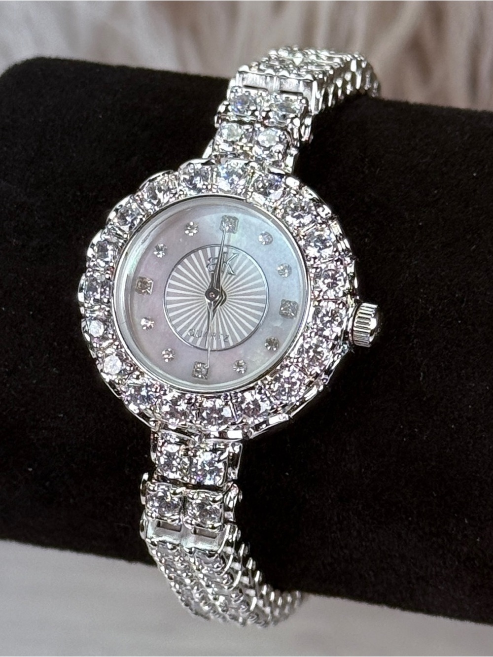 *Adee Kaye AK29-L Beverly Hills Rhodium Austrian Crystal Statement Watch